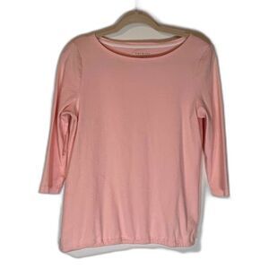 Talbots Petites Top PM Pink Boat Neck 3/4 Sleeves Heritage Minimalist Casual